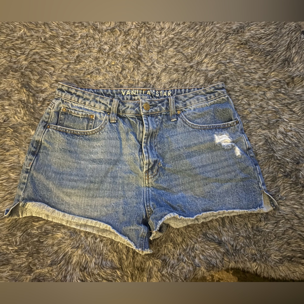 Vanilla Star Women's Distressed Blue Jean Shorts